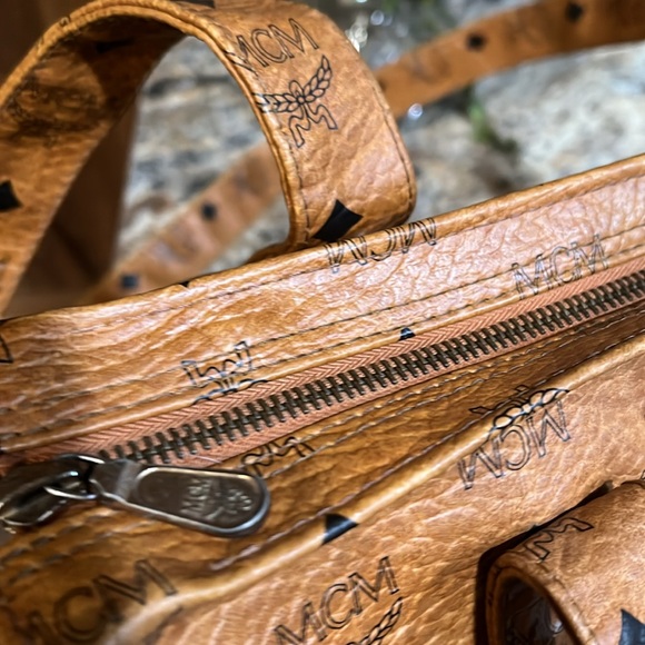 MCM Munchen MADE IN GERMANY  cognac tan signature canvas and leather tote bag - Picture 8 of 13